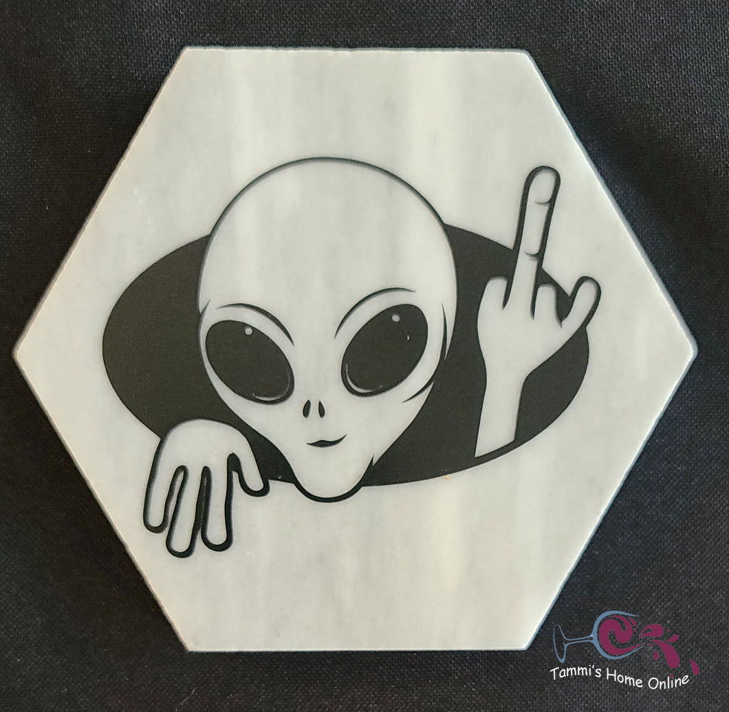 Alien Giving The Finger - F-Off - Marble Coaster - ET, Extraterrestrial