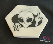 Load image into Gallery viewer, Alien Giving The Finger - F-Off - Marble Coaster - ET, Extraterrestrial
