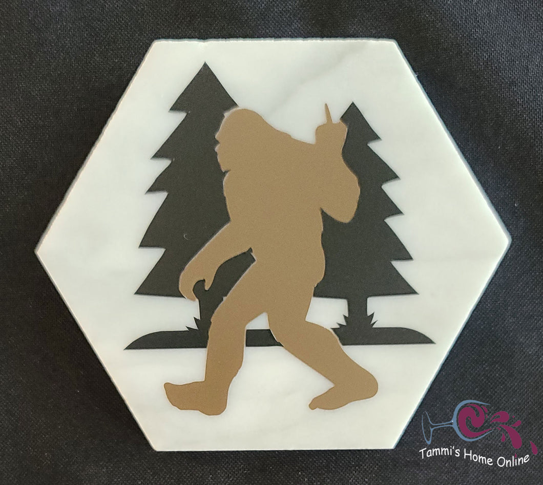 Sasquatch in the Forest Giving The Finger - F-Off - Marble Coaster - Yeti, Squatch, Big Foot