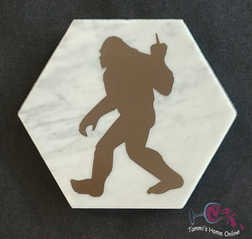 Sasquatch Giving The Finger - F-Off - Marble Coaster - Yeti, Squatch, Big Foot