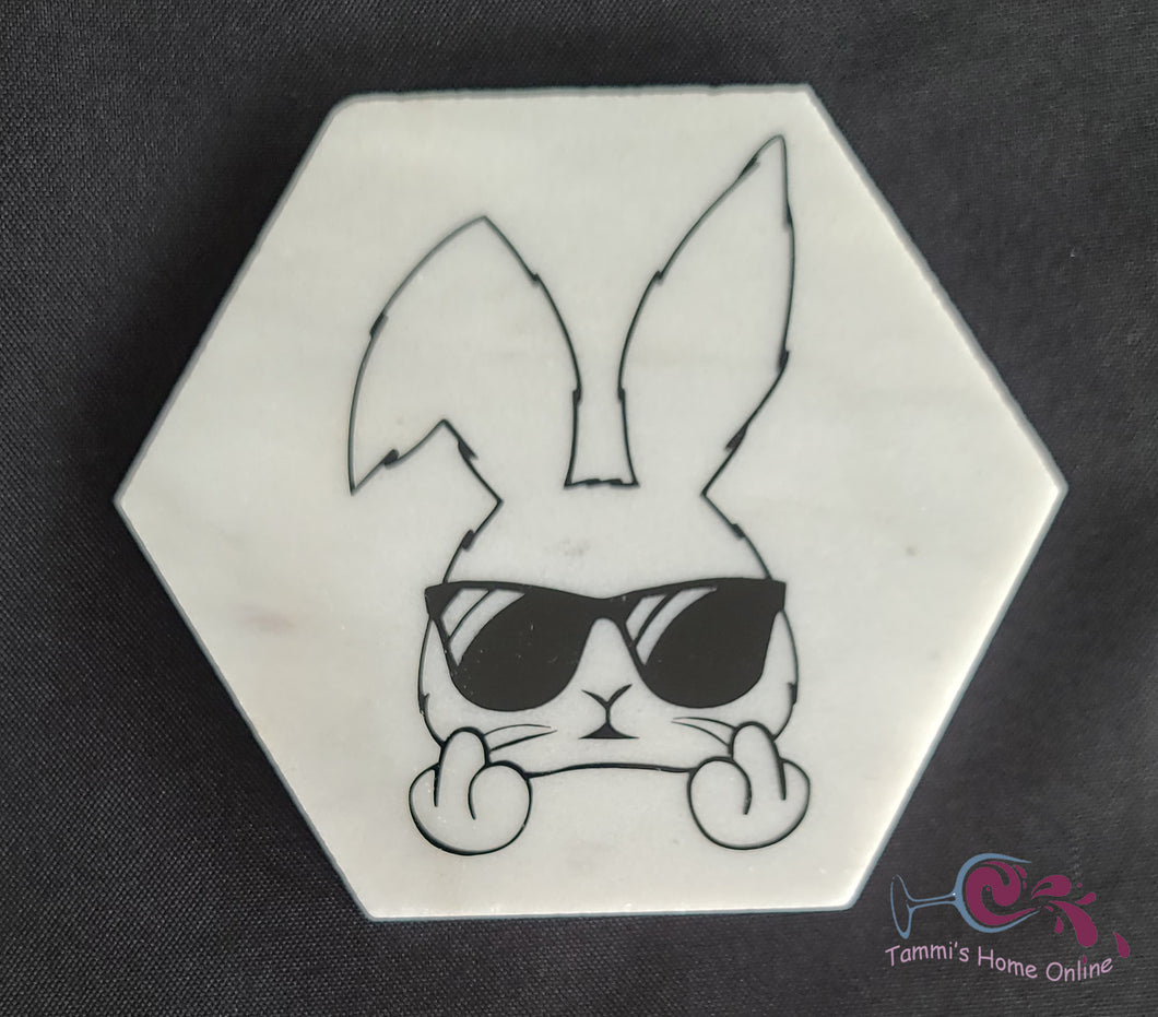 Bunny Giving The Finger - F-Off - Marble Coaster