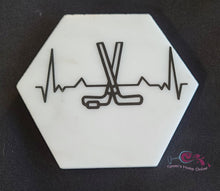 Load image into Gallery viewer, Hockey Stick Heartbeat - Marble Coaster
