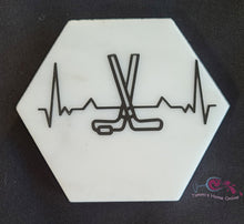 Load image into Gallery viewer, Hockey Stick Heartbeat - Marble Coaster
