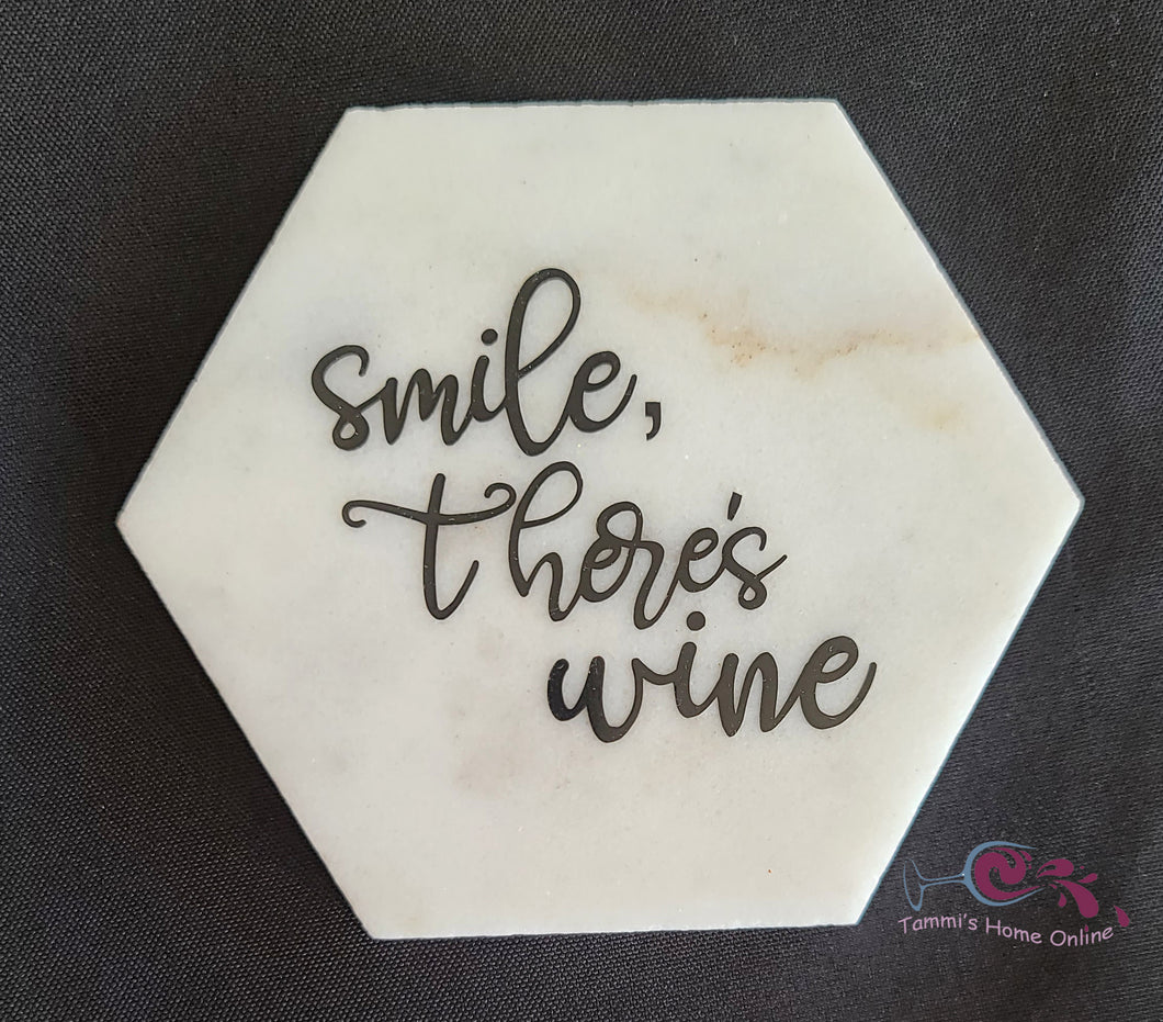Smile, There's Wine - Marble Coaster