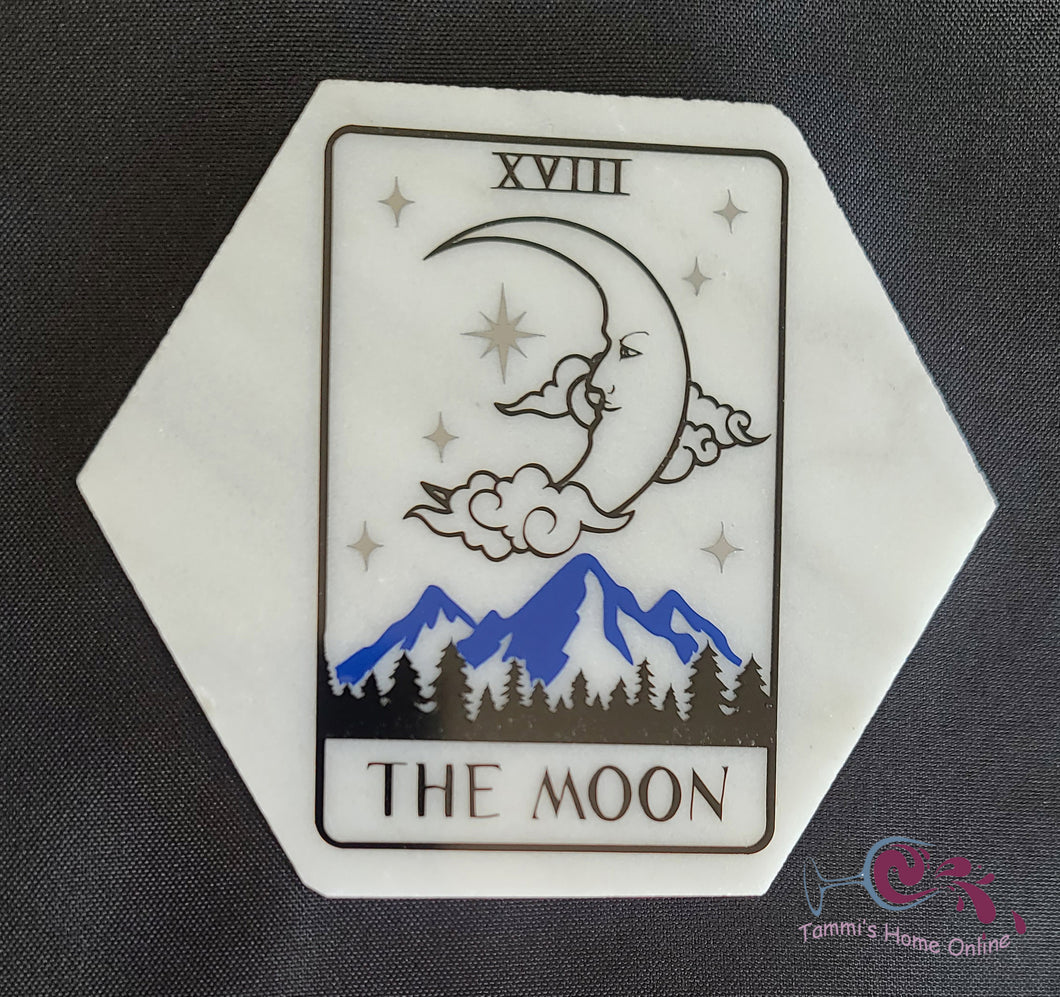 The Moon Tarot Card - Marble Coaster